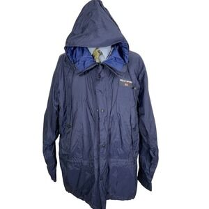 Vintage Polo Sport Ralph Lauren Jacket Men Large Blue Rain Parka Nylon Hood Coat